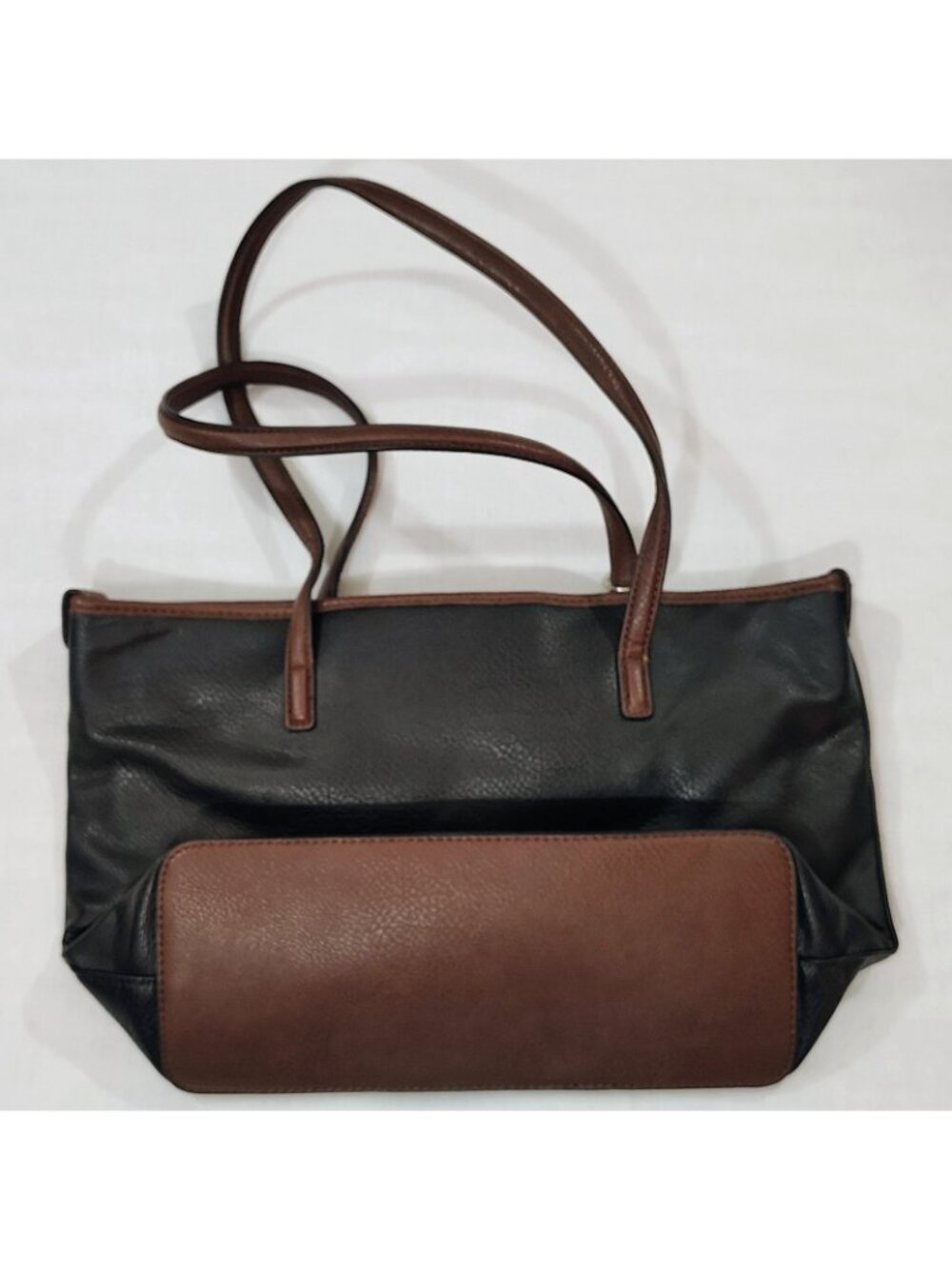 Bueno Tote Bag Black Brown Faux Leather Shoulder Purse Handbag Pockets - Picture 4 of 16